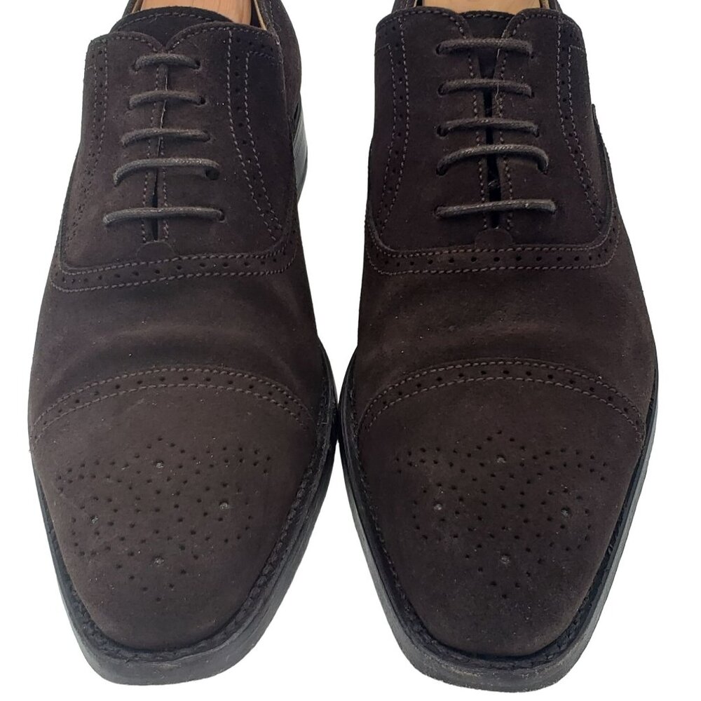 UK England Finsbury Dress Shoes Men's 6.5 Brown Suede Leather Cap-toe Oxfords - Picture 2 of 13